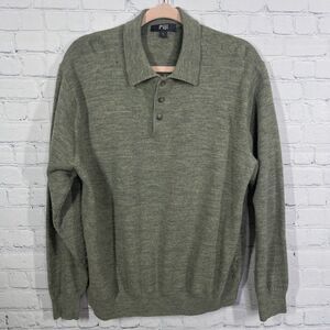 Fiii Sweater Mens XL Green Merino Wool Extrafine Pullover Soft Long Sleeve